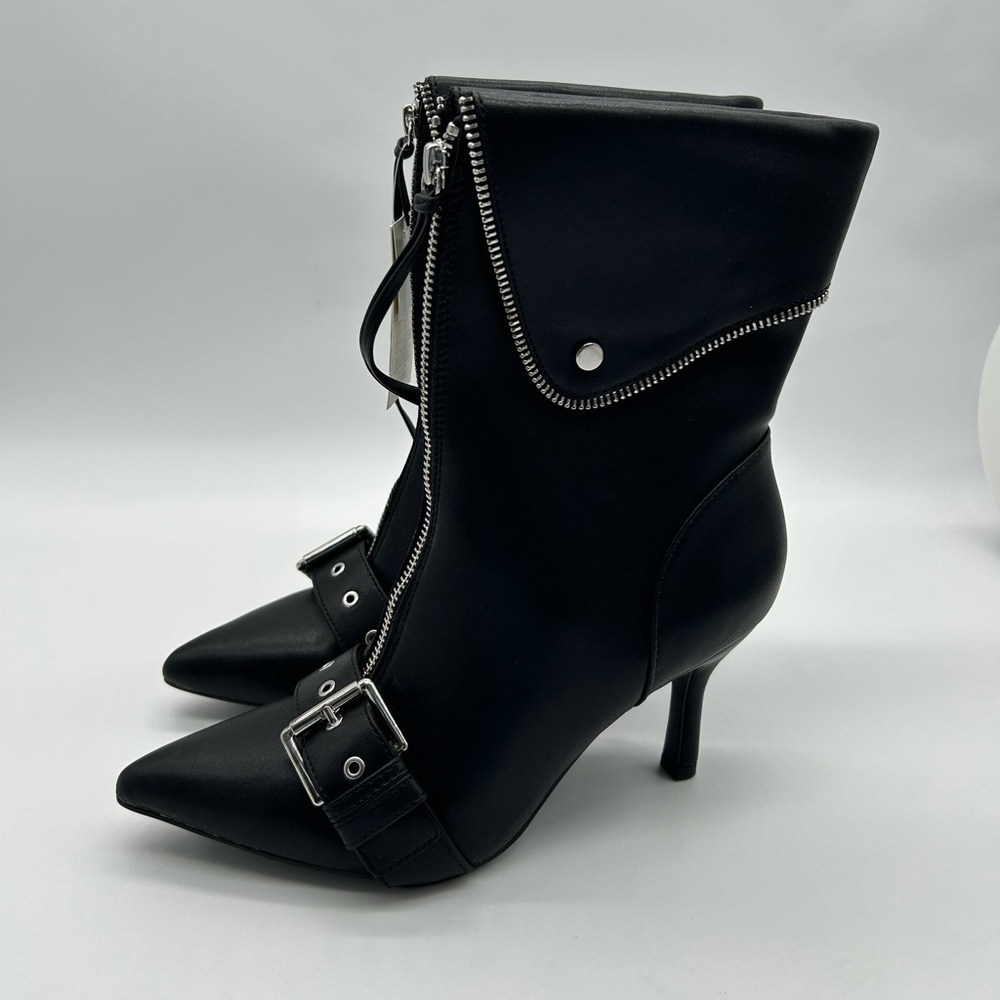 A New Day Black Buckle Pointed-Toe Stiletto Ankle Boots | Vegan | 7.5 NWB - Picture 5 of 11